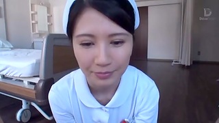 Japanese nurse Sakamoto Sumire drops on her knees to beside a blowjob